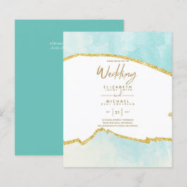 Sublime Ocean Aqua Blue Gold Hochzeitseinladungen