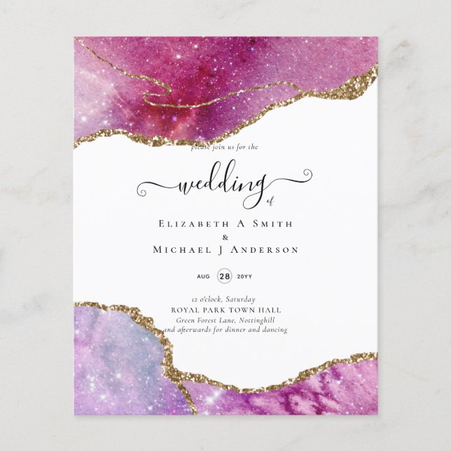 Sublime Pink AGATE Gold Glitzer Wedding Chic Flyer (Vorne)