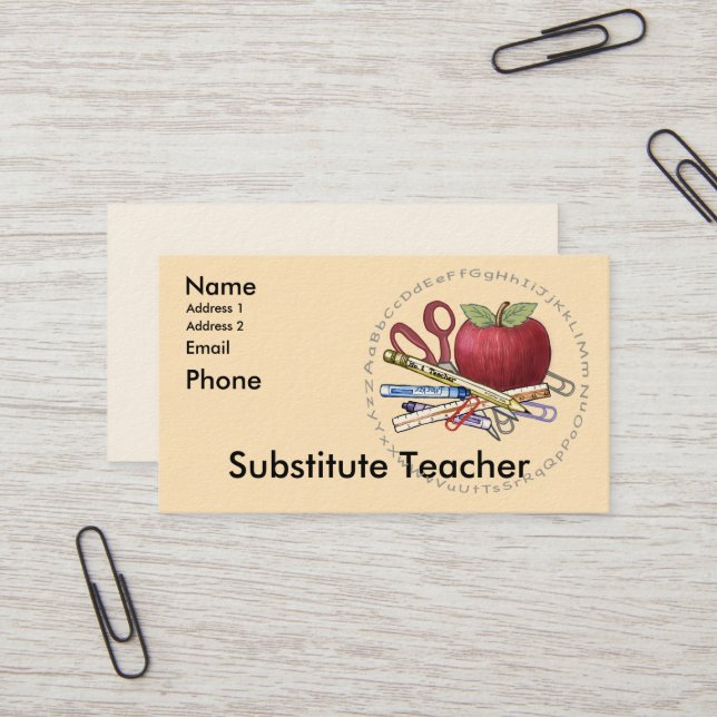 Substituer Enseignant cartes de visite personnalis (Devant/Arrière en situation)