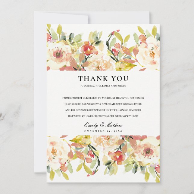 SUBTIL BLUSH PEACH PINK WASSERFARBFLÜSSIGKEIT DANKESKARTE (Vorderseite)