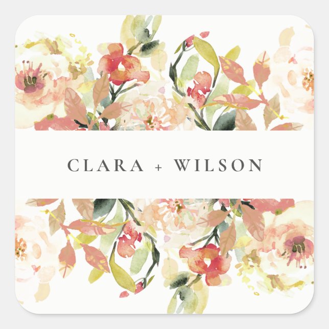 SUBTIL BLUSH PEACH PINK WASSERFARBFLÜSSIGKEIT QUADRATISCHER AUFKLEBER (Vorderseite)