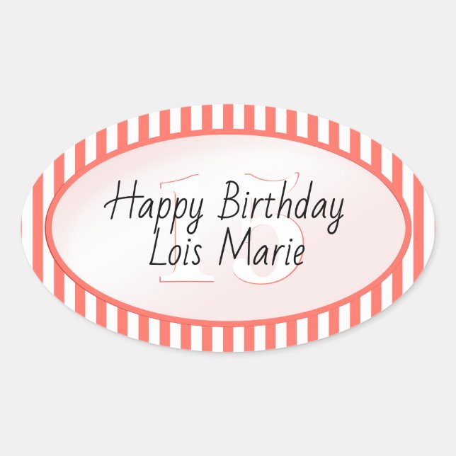 Subtile Age Coral/White Simple Stripes Muster Ova Ovaler Aufkleber (Vorderseite)