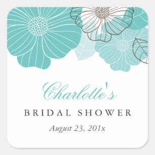 Subtile Chic Aquamarin Green Floral Brautparty Quadratischer Aufkleber
