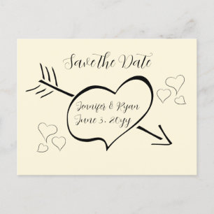 Subtile Cream Calligraphy Hearts Save the Date Postkarte
