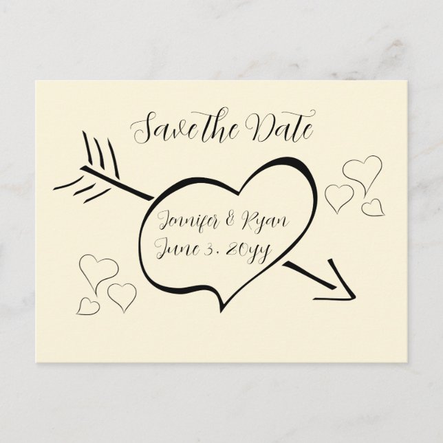 Subtile Cream Calligraphy Hearts Save the Date Postkarte (Vorderseite)
