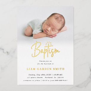 Subtile Cross-One-Foto Taufe Gold Foil Invitati Folieneinladung