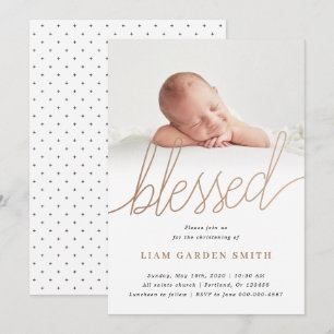 Subtile Cross Script Handwriting Christening Foto Einladung
