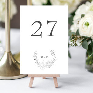 Subtile Elegance Classic Wreath Monogram Wedding Tischnummer