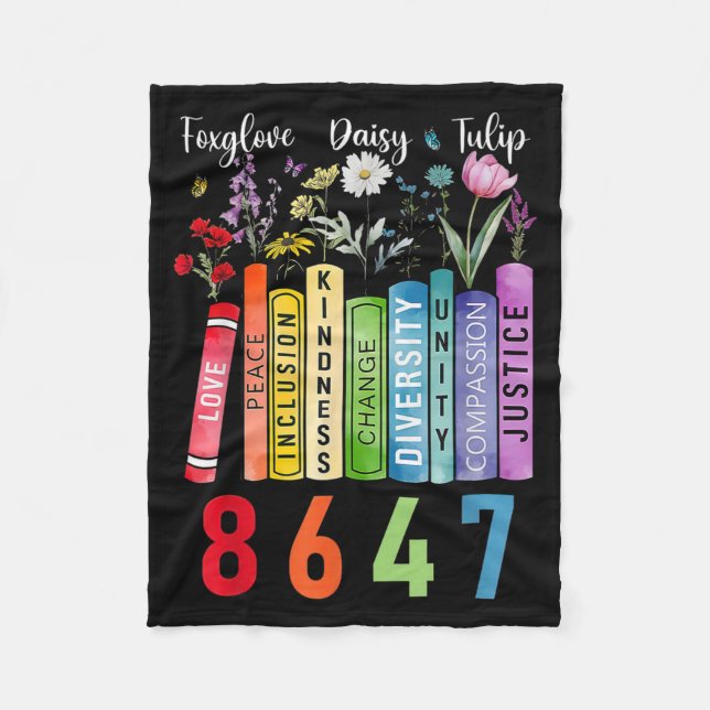Subtile floral Foxglove Daisy Tulip Book Lover Fleecedecke (Vorderseite)