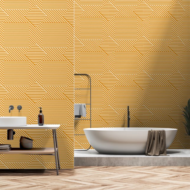 Subtile gelbe Diamantstreifen Tapete (Badezimmer)