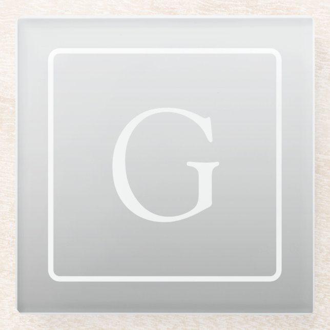 Subtile hellgraue Gradient Surname Monogram Glasuntersetzer (Vorderseite)
