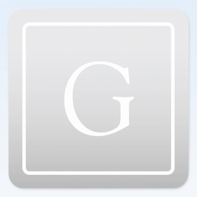 Subtile hellgraue Gradient Surname Monogram Quadratischer Aufkleber (Von Creator hochgeladen)