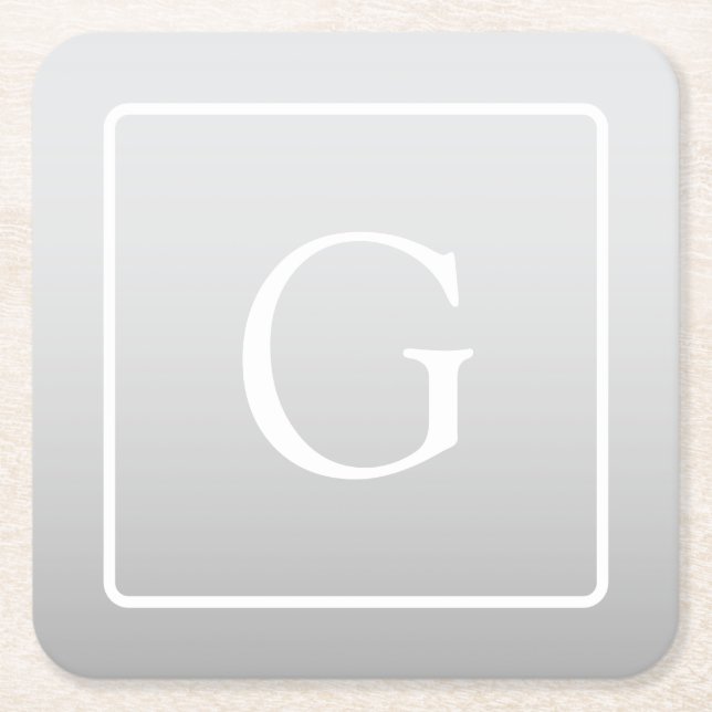 Subtile hellgraue Gradient Surname Monogram Rechteckiger Pappuntersetzer (Vorderseite)