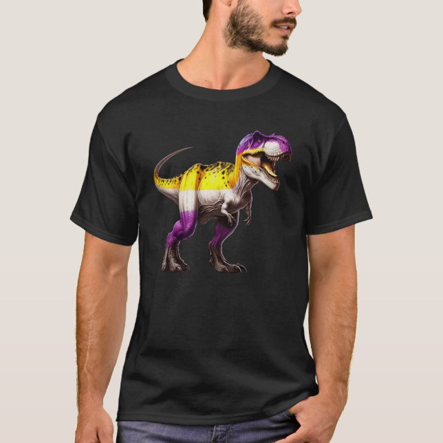 Subtile nicht binäre Dinosaurier Pride Month LGBTQ T-Shirt (Vorderseite)