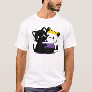 Subtile nichtbinäre Kawaii Yin Yang Cats Pride T-Shirt