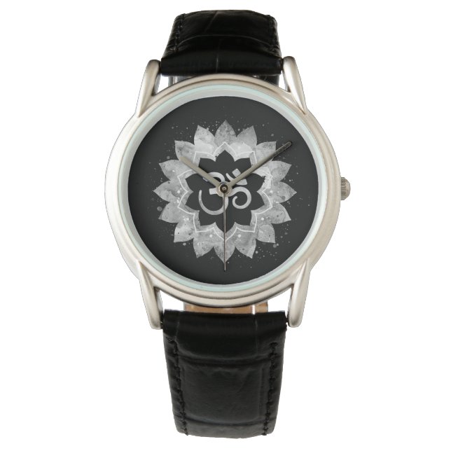 *~* Subtile OM OM Gray Meditative Mandala Armbanduhr (Vorderseite)