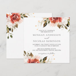 Subtile Red and White Floral Bouquet Wedding Einladung