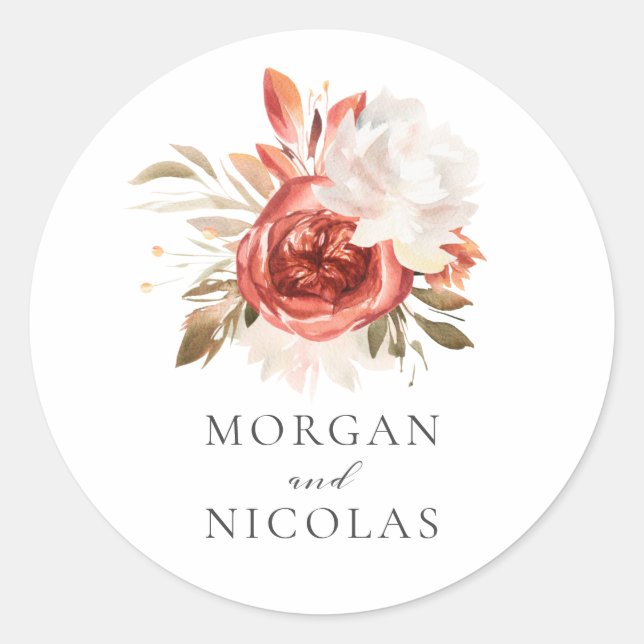 Subtile Red and White Floral Bouquet Wedding Runder Aufkleber (Vorderseite)