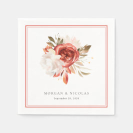 Subtile Red and White Floral Bouquet Wedding Serviette