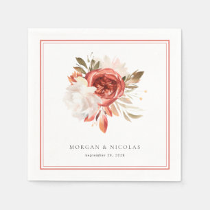 Subtile Red and White Floral Bouquet Wedding Serviette
