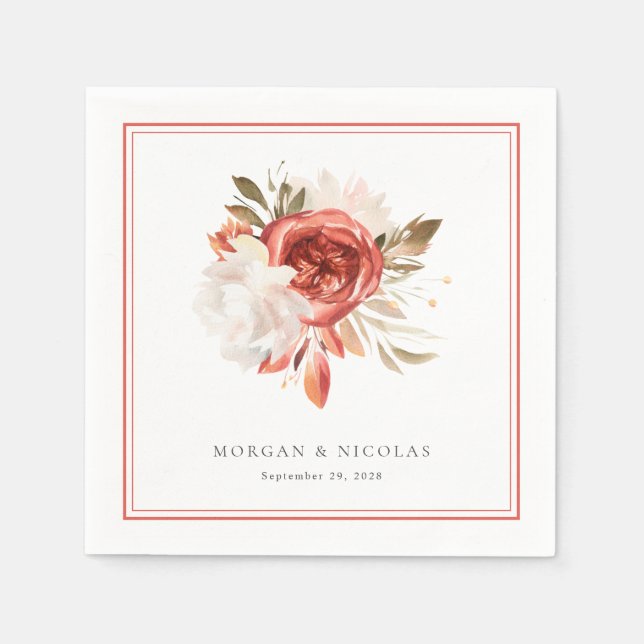 Subtile Red and White Floral Bouquet Wedding Serviette (Vorderseite)