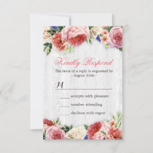 Subtile schicke rustikale Rose Blumenholz UAWG Rep RSVP Karte