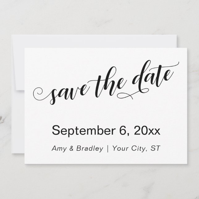 Subtile, schicke Typografie Save the Date auf Weiß (Vorderseite)