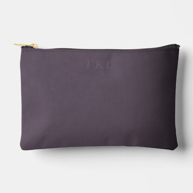 Subtile Triple Monogram on Mottling Dusty Plum Zubehörtasche (Vorderseite)