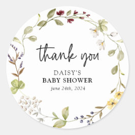 Subtile Wildblume Wreath Baby Dusche Runder Aufkleber