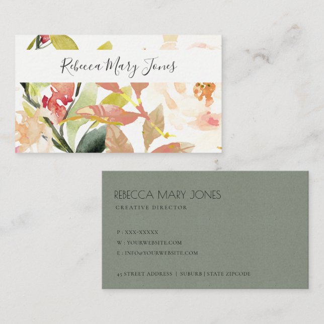 SUBTITEL PEACH PINK WATERCOLOR PERSONALISIERT VISITENKARTE (Vorne/Hinten)