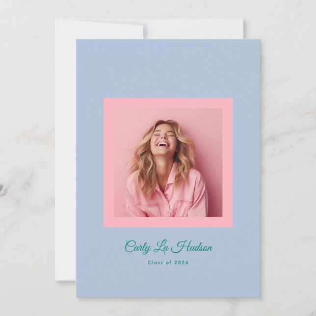 Subtle Blue Pink High School Photo Grad Ankündigung (Vorderseite)