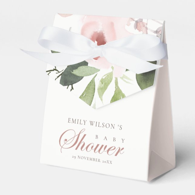SUBTLE BLUSH PINK ROSE FLORAL BABY DUSCHE GESCHENKSCHACHTEL (Vorderseite)
