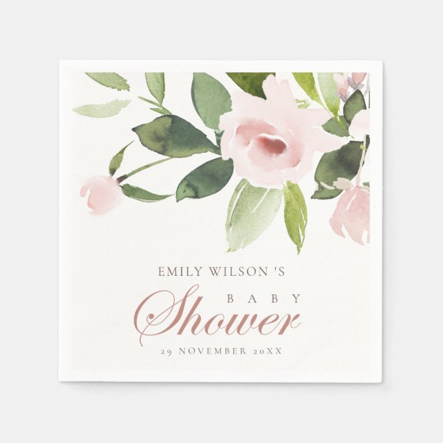 SUBTLE BLUSH PINK ROSE FLORAL BABY DUSCHE SERVIETTE (Vorderseite)