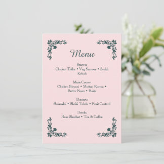 Subtle Blush & Slate Gray Floral Dinner Menu