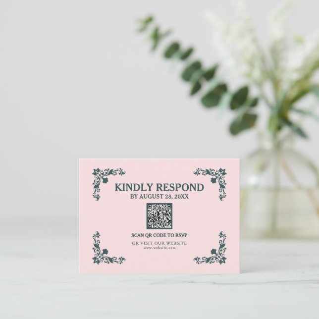 Subtle Blush & Slate Gray Islamic QR RSVP Card Begleitkarte (Stehend Vorderseite)