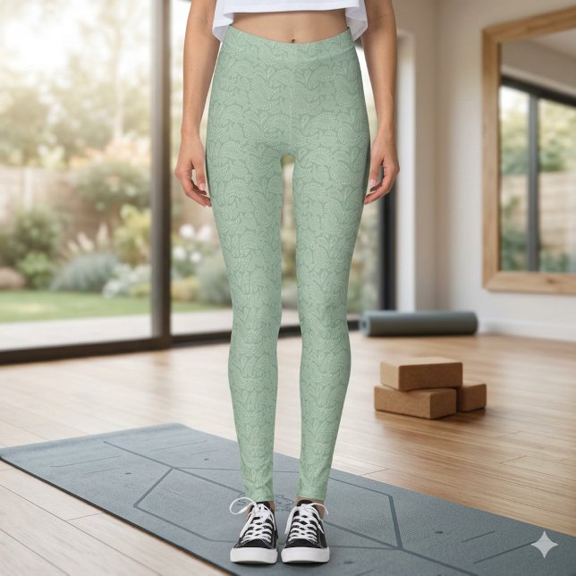 Subtle Paisley Sage Green White Spring Colors Leggings (Von Creator hochgeladen)