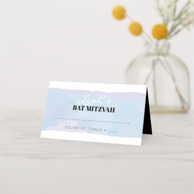 SUBTLE WATERCOLOR Bat Mitzvah Sitzkarte Platzkarte (Vorderseite)