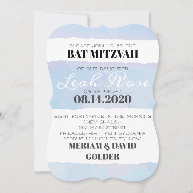 SUBTÔT WATERCOLOR Bat Bar Mitzvah Invitation (Devant)