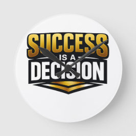Success Gold Typography on Black Runde Wanduhr