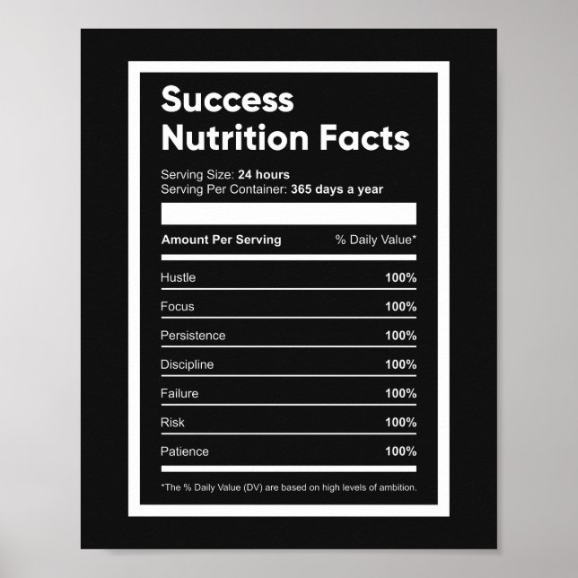 Success Nutrition Facts | Motivational Quote Poster (Vorne)