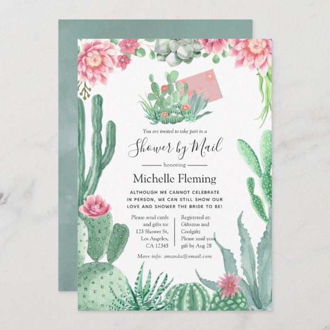 Succuläres Baby oder Brautparty per Post Einladung (Vorne/Hinten)