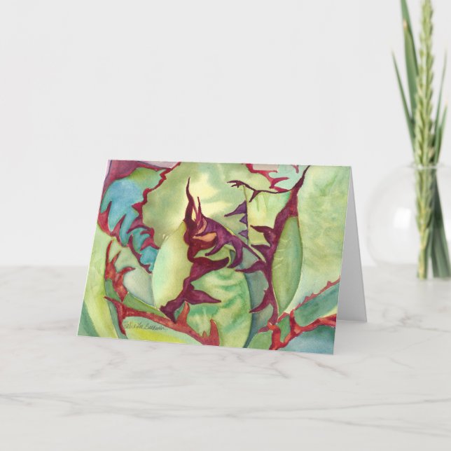Succulent agave aquarellfarbene Grußkarte Karte (Vorderseite)