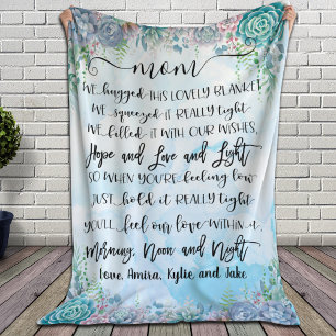 Succulent Blue Watercolor Splash Geschenk für Mama Fleecedecke