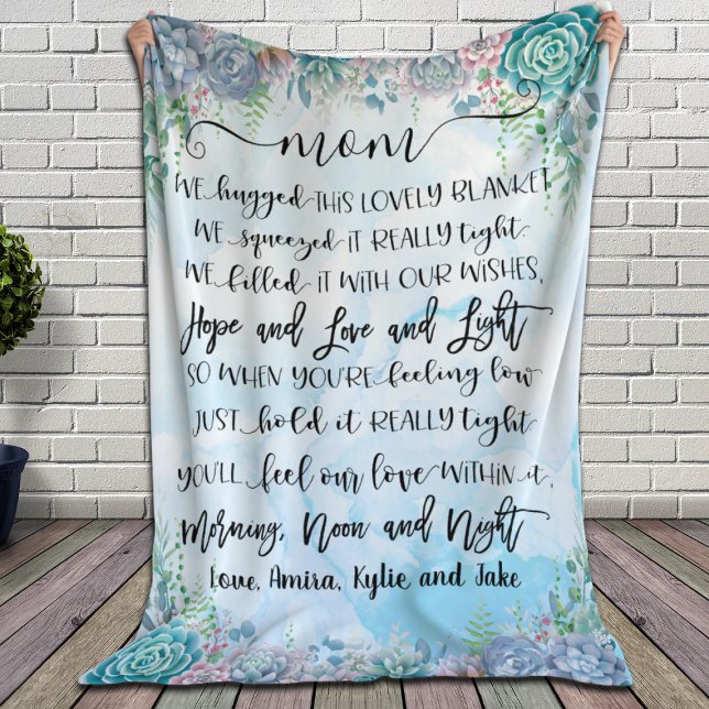 Succulent Blue Watercolor Splash Geschenk für Mama Fleecedecke (Von Creator hochgeladen)