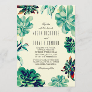 Succulent Bouquet - Aquamarine Hochzeit mit Blumen Einladung