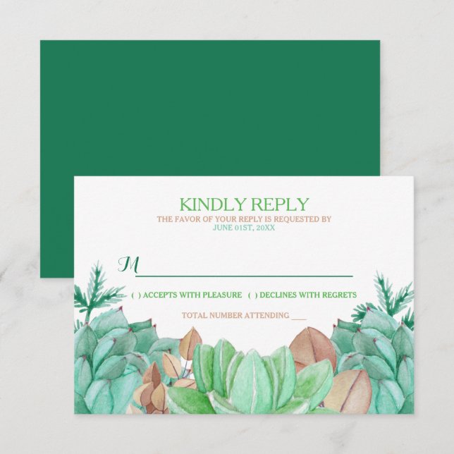 Succulent Bouquet Botanical Floral Wedding RSVP (Vorne/Hinten)