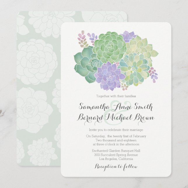 Succulent Bouquet Elegante Hochzeit Einladung (Vorne/Hinten)