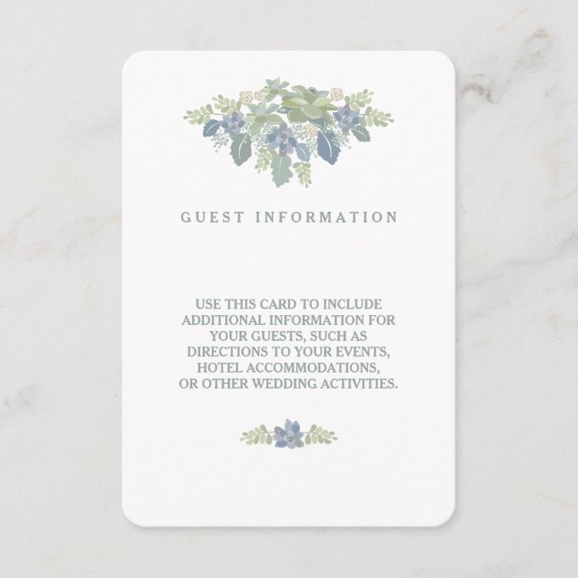 Succulent Bouquet Floral Wedding Guest Info Beilag Begleitkarte (Vorderseite)