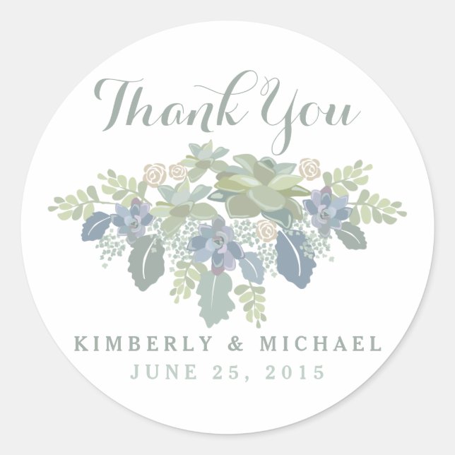 Succulent Bouquet Floral Wedding Vielen Dank Stick Runder Aufkleber (Vorderseite)