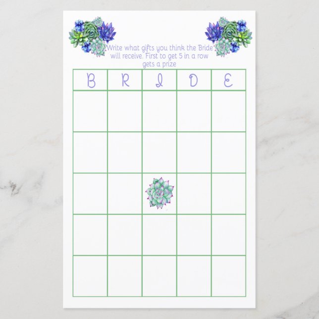 Succulent Bridal Bingo Game (Vorderseite)